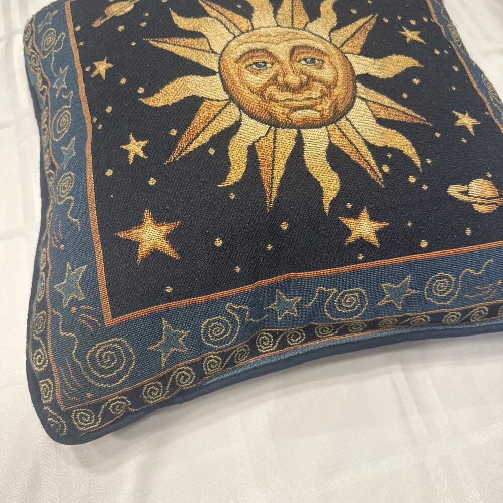 Pair Vyg 90s Celestial Whimsigoth Sun Moon Blue Yellow Tapestry Throw Pillows